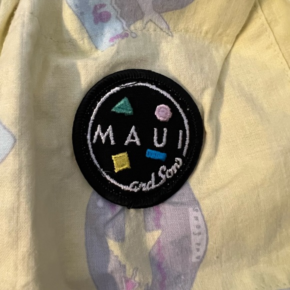 Vintage Deadstock boys swim shorts Maui with tags medium yellow shark surf 1980s - Picture 8 of 13